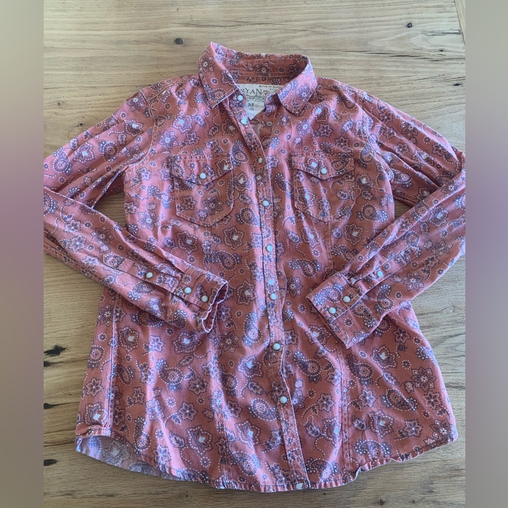 Ryan Michael Western Handkerchief Pearl Snap Down Shirt  Women’s M Cotton Red